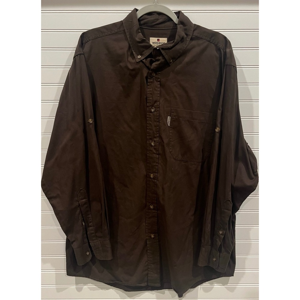 Woolrich Button Down Shirt Mens L Brown‎ Long Sleeve Casual Work